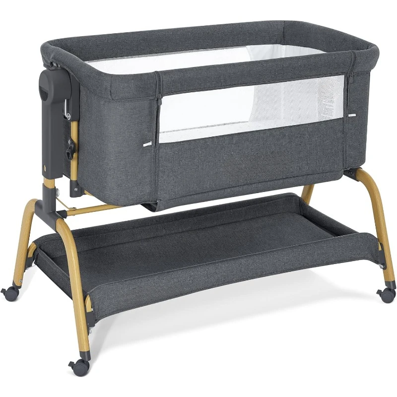 3 in 1 Baby Bassinet, Rocking Bassinets Bedside Sleeper  Comfy Mattress , 6 Height Adjustable Easy Folding Portable Bedside Crib