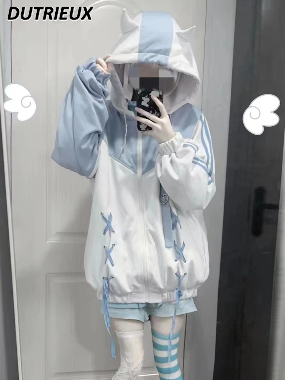 Mine Series Mass-Produced Original Water Color Hooded Jacket Loose Zipper Cardigan Sweatshirt and Shorts Leg Warmer Outfits