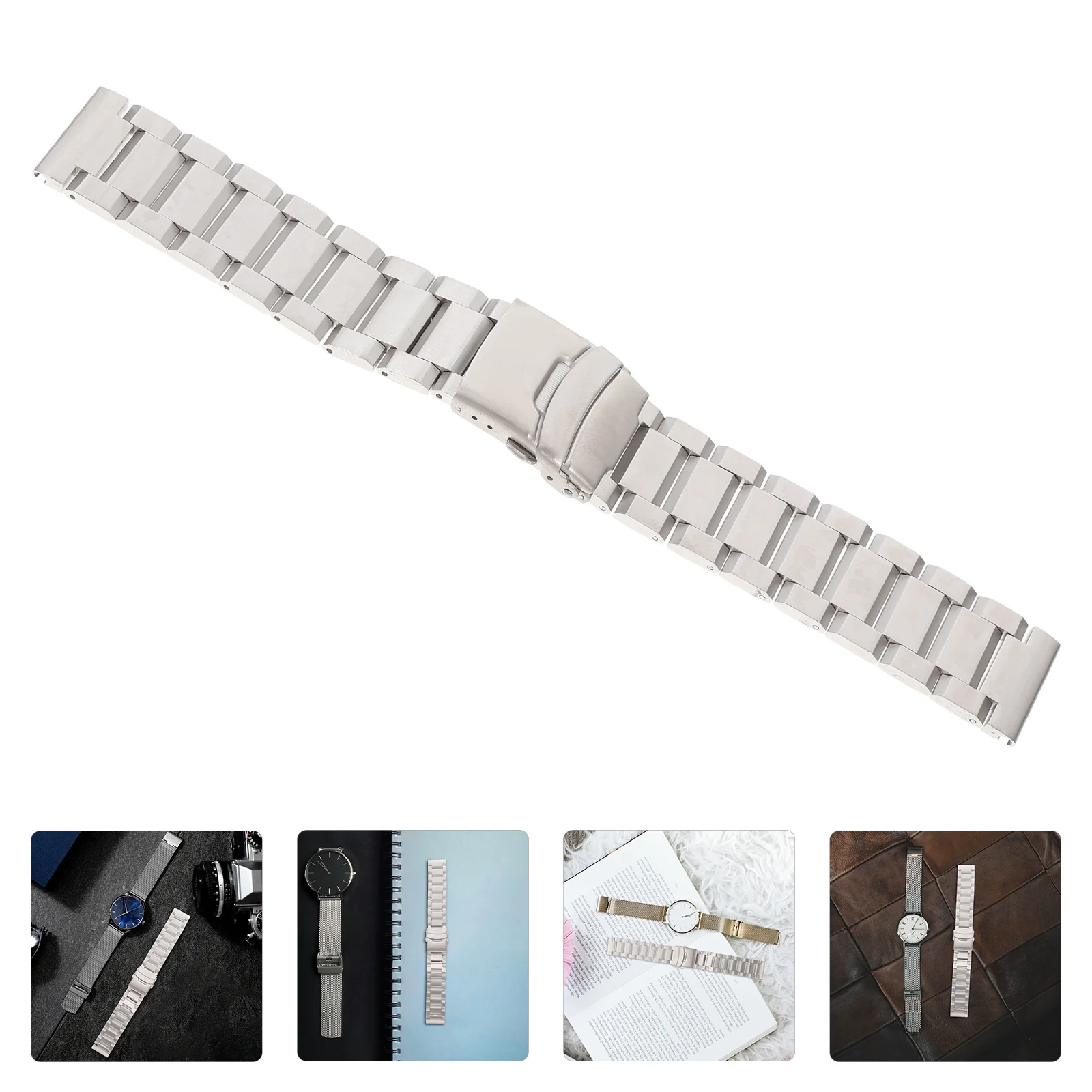 

22mm Stainless Steel Watch Band Silver Solid Strap Deployment Buckle Quick Release Replacement Stainless Steel Watch Band
