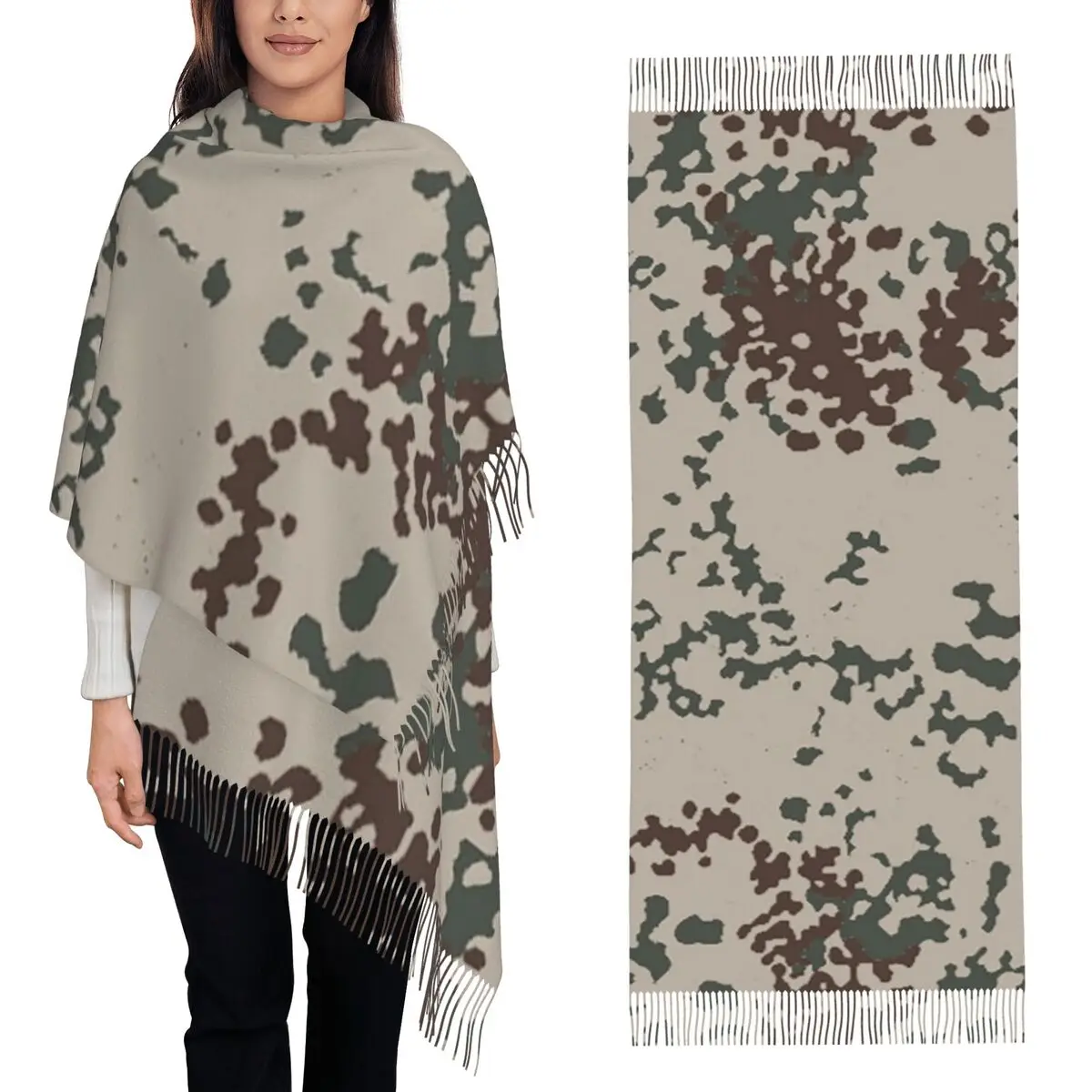 Splintertarn German WW2 Camouflage Army Military Camo Scarf Tassel Scarves Women Soft Warm Shawls and Wraps Large  Shawl Wrap