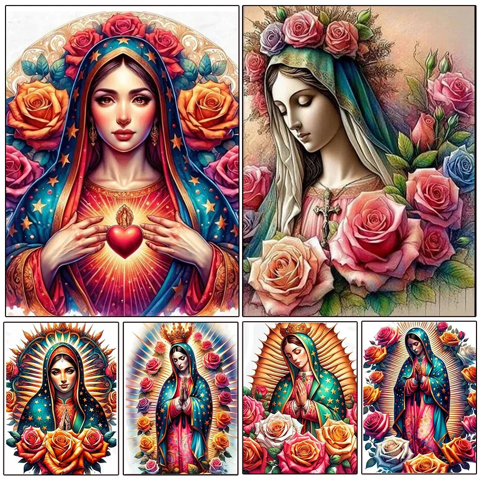 

Colorful Flower Ladies 5D Diy Diamond Painting Mosaic Virgin Mary Embroidery Cross Embroidery Mexican Catholic Home Decoration