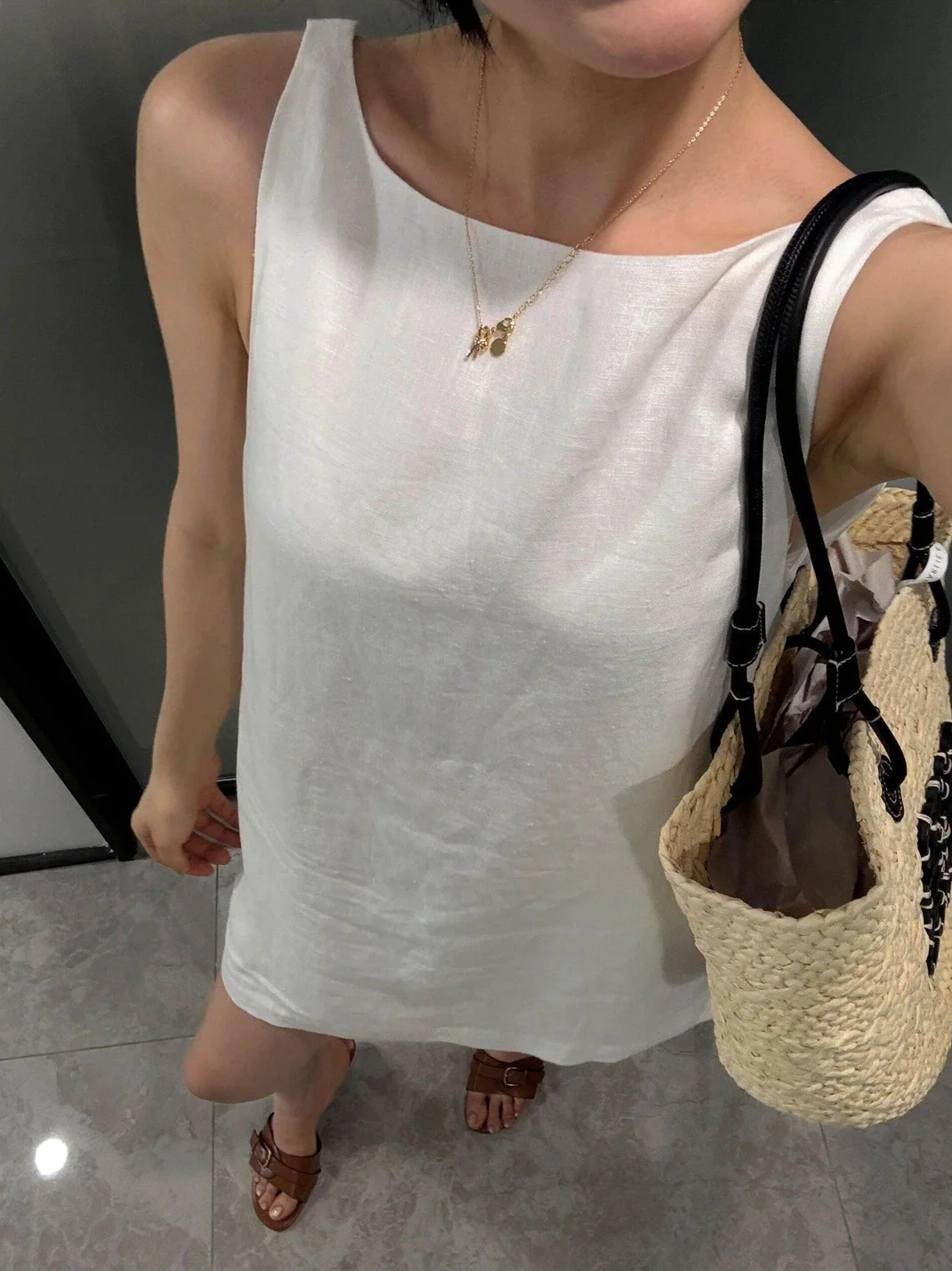 Sweet Summer Vacation Style Sleeveless Dress Women's New 2026 Simple White Elegant Skirt Polyester Fiber round Neck Casual Wear