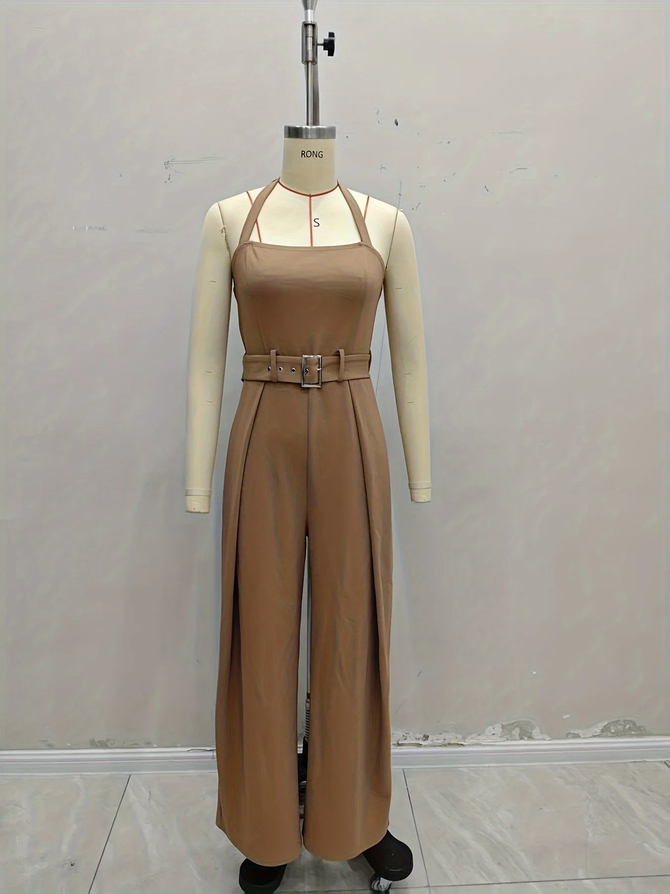 Mode high-end minimalistische elegante jumpsuit met afslankende tailleriem Temperament woon-werkverkeer Dames sexy wijde pijpen jumpsuits