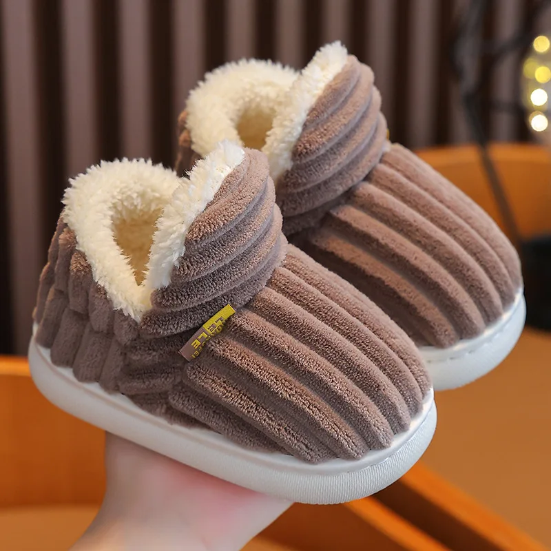 Winter warm cotton slippers for adults and children Toe Wrap Cotton Slippers Thick Soft Sole Slides Men Women Non-slip Shoes