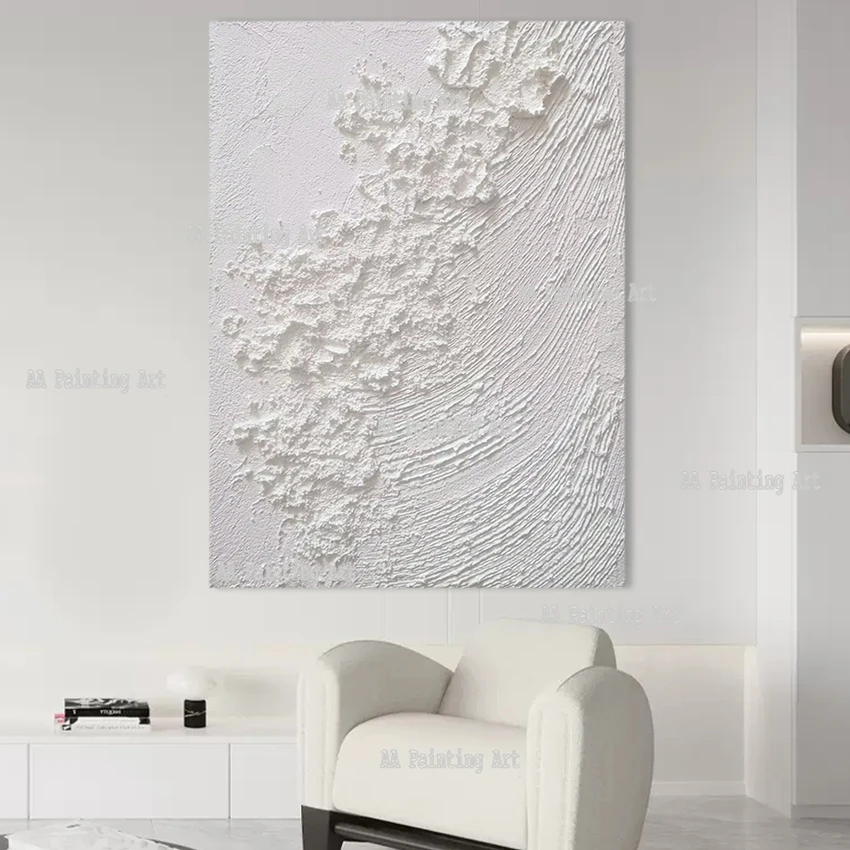 Heavy Thick Pure Handmade Original Texture White Oil Painting, Luxury Hotel Wall Decorative Original Canvas Artwork Decor Art