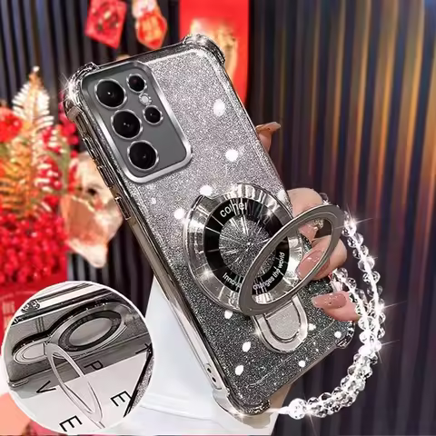 For Samsung Galaxy A13 A23 A33 A53 A73 A12 A22 A32 A52 A52S 4G 5G Case Shockproof Glitter Plating Magnetic Holder Bracelet Cover