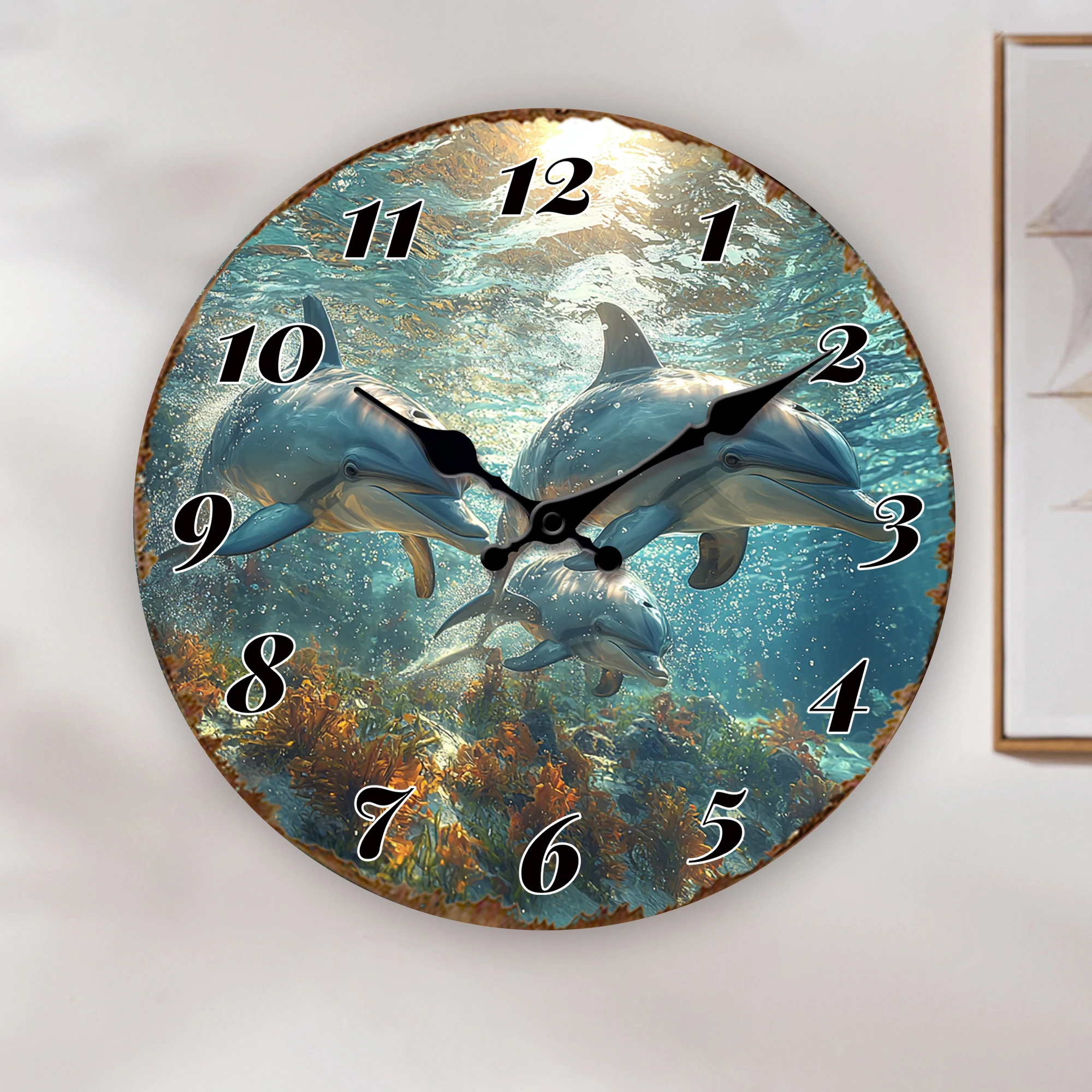 Underwater Dolphins Wall Clock, Ocean Life Theme Decor