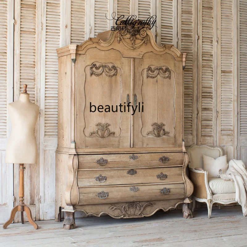 

American French retro solid wood carving flowers, antique and old decorative side lockers