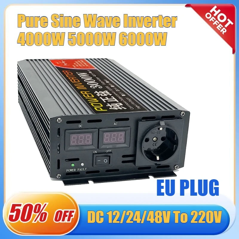 

Pure Sine Wave Inverter 8000W 6000W 4000W AC 220V Output To DC 12/24/48V Power Converter for Car Electric Power Supply EU Socket