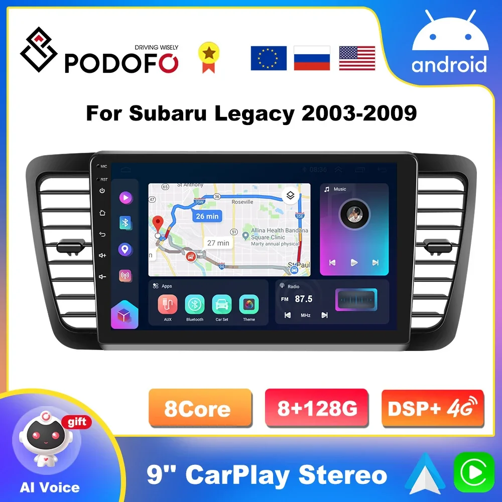 

Автомагнитола Podofo 2DIN для Subaru Outback 3 Legacy 4 2003-2009, мультимедийный видеоплеер с GPS-навигацией, DSP