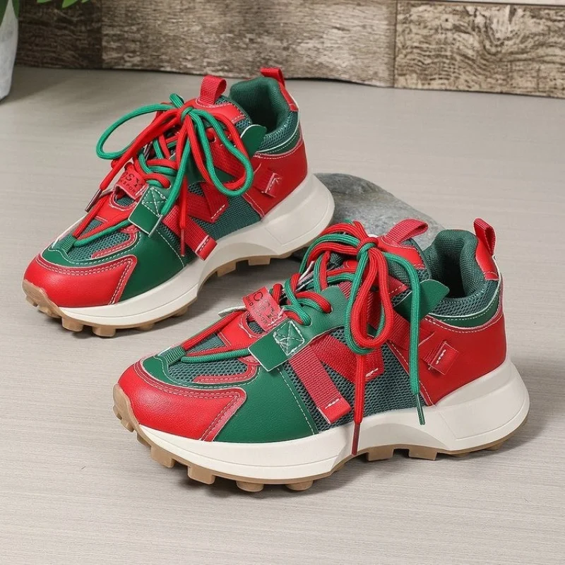 

Thick-Soled Color-Block Dad Sneakers for Women New Breathable Sports Casual Shoes European and American Style Sneakers