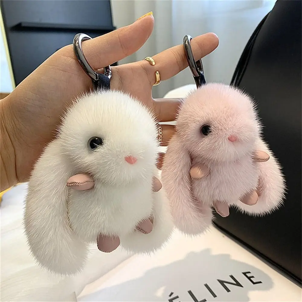 Stuffed Animal Rabbit Fur Keychain Furry Doll Pompom Bunny Stuffed Keyring Plush Doll Kawaii Plush Bunny Pendant Bag Ornaments