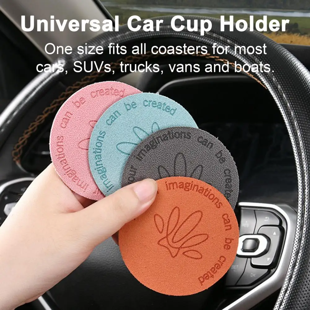 Durable Car Animal Paw Print Car Cup Coasters Suede Faux Leather Anti-slip Bottle Pads for Stylish Car Interior Set of 2 Car