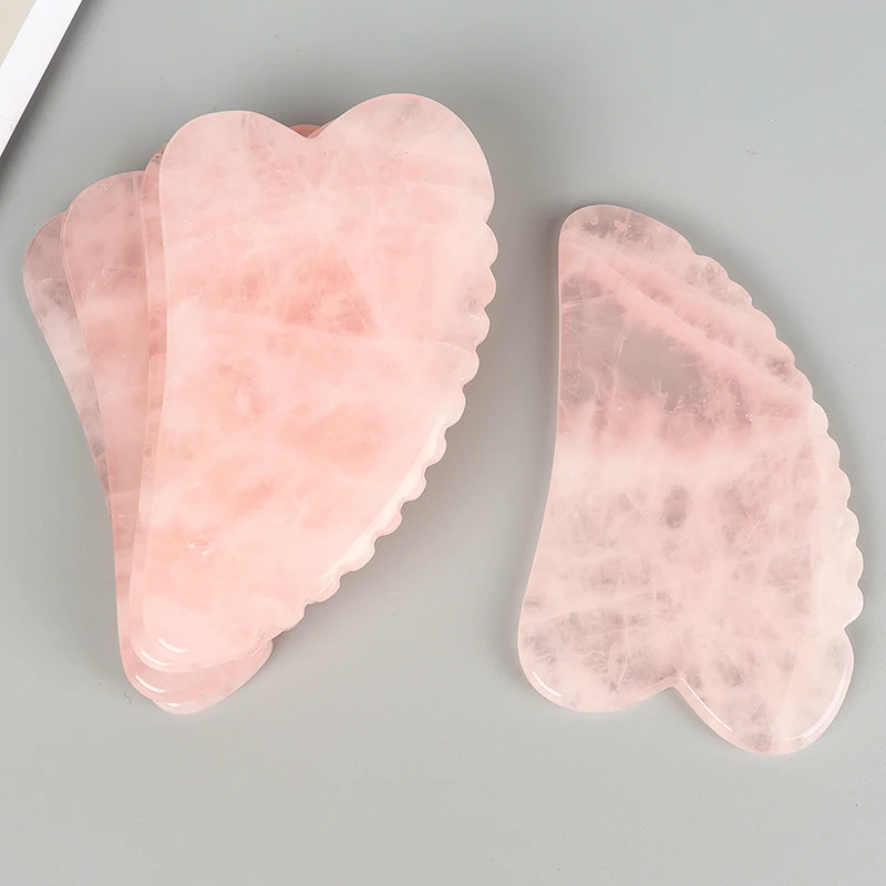 Natural Rose Quartz Sawtooth Gua Sha Board Crystal Mineral Beauty Products GuaSha Massage Skin Care Acupoint Pointing Tool