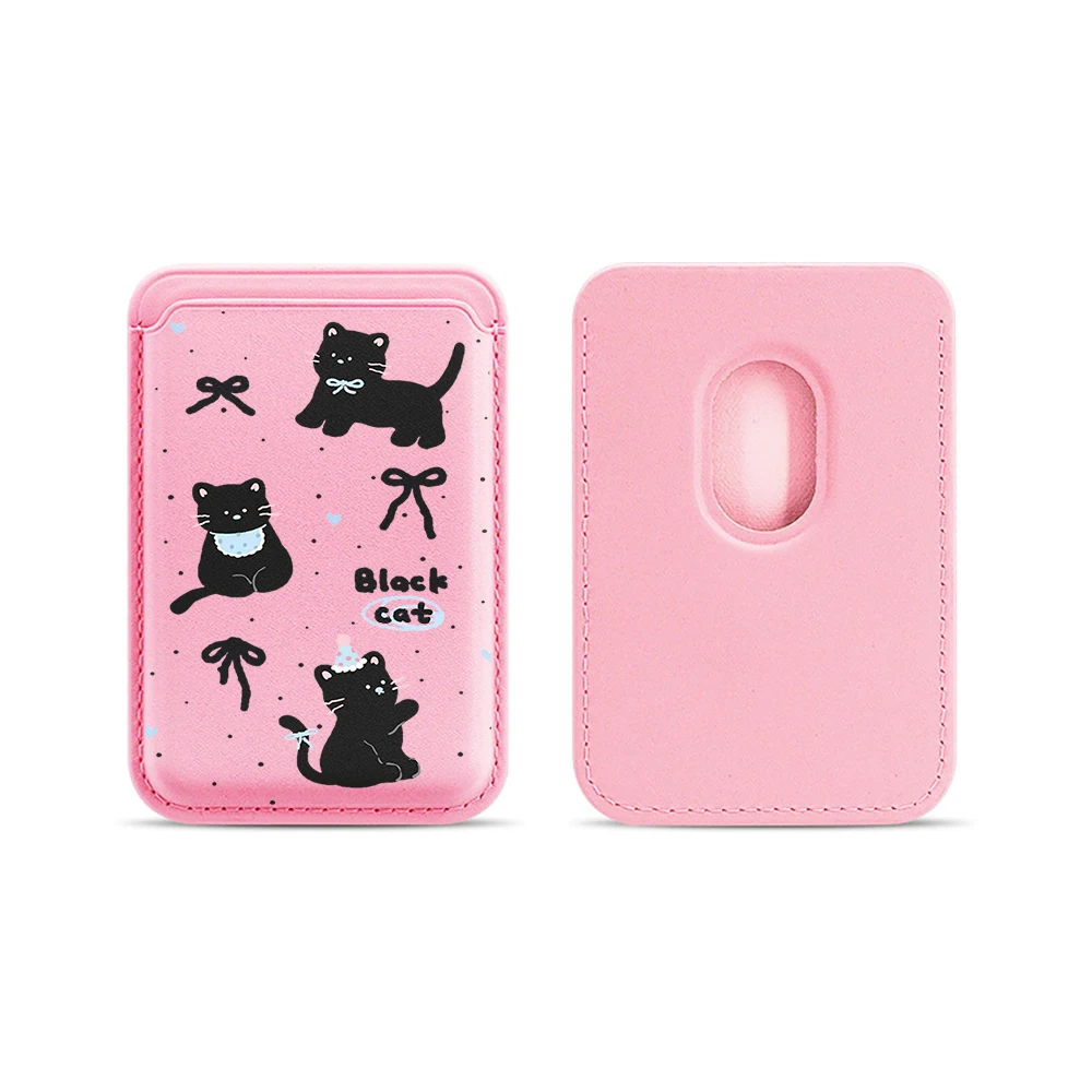 Niedliche schwarze Katzen-Leder-Kartenhülle mit Magnetverschluss, geeignet für alle iPhones, kompatibel mit MagSafe, Kartenhalter für die Rückseite des Telefons. – Detail 18