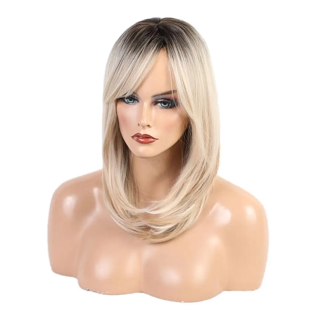 Shoulder Length Natural Looking Ombre Blonde Layered Wigs for Dating Daily Party