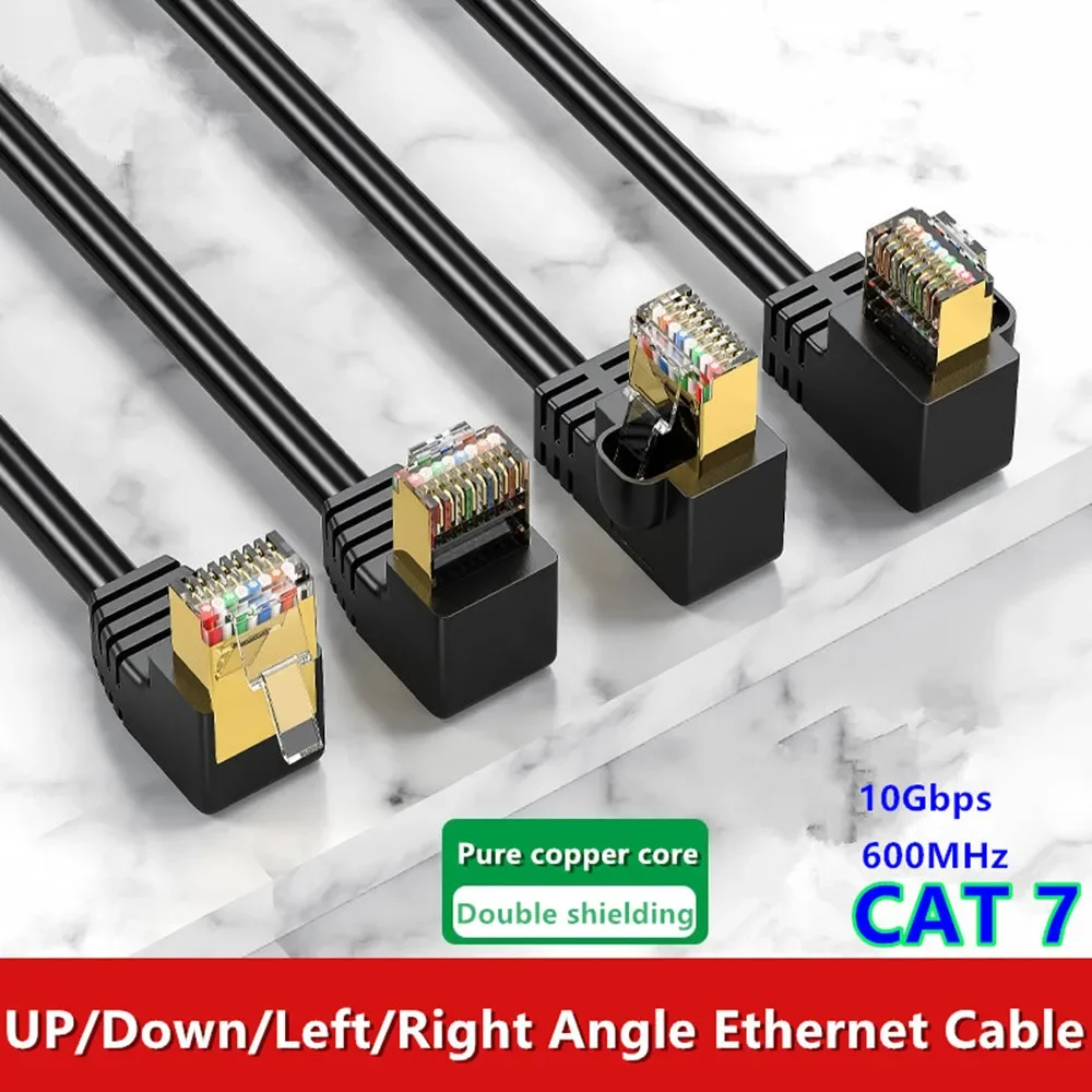 Ethernet Cable RJ 45 Cat7 Lan Cable SFTP RJ45 Network Cable for Cat6 Compatible Patch Cord Right Angle for Router Cat 7 10Gbps