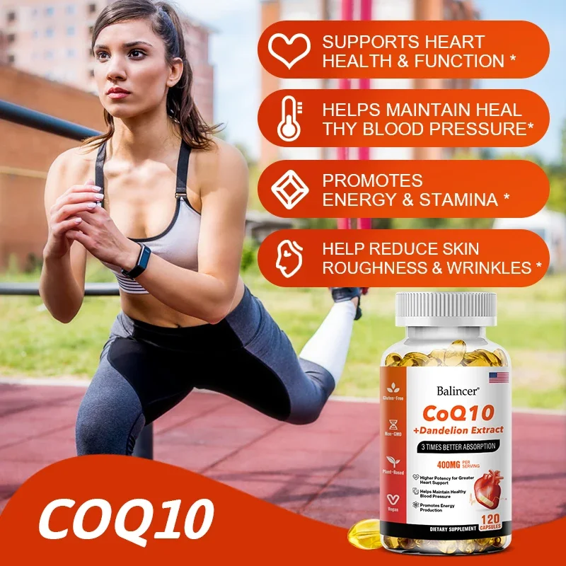 COQ10 + Dandelion Extract Triple Absorption, 400 Mg Per Serving - Non-GMO - Supports Heart Health - Increases Energy Production