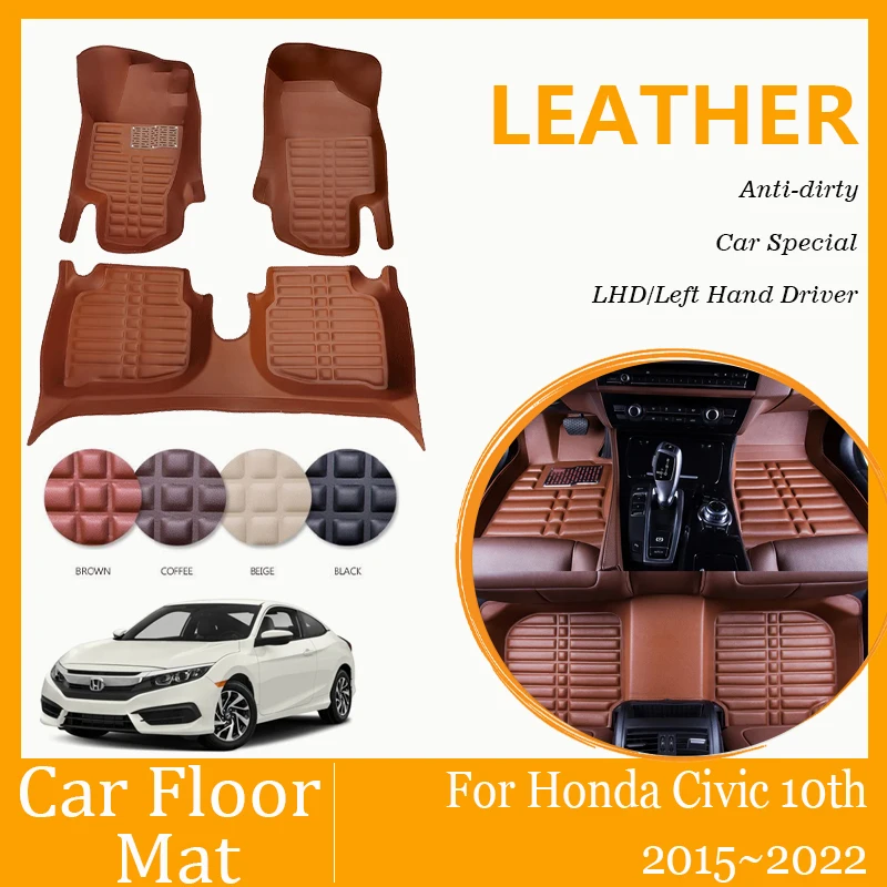 

Car Floor Mats For Honda Civic 10th 2015 2016 2017 2018 2019 2020 2021 2022 LHD Waterproof Pads Foot Carpet Rug Auto Accessories