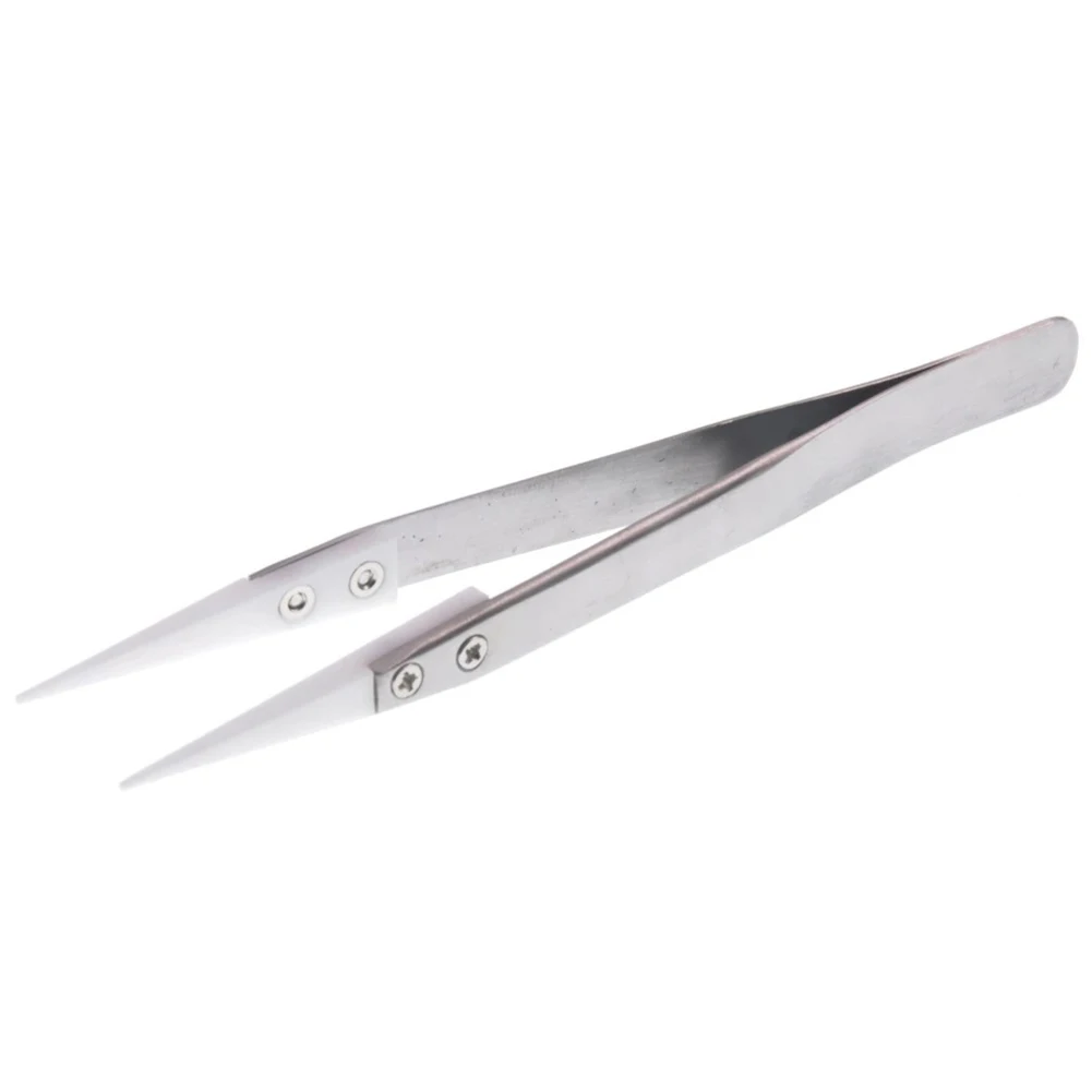 Set Of 3 Curved Straight Ceramic Tip Tweezers Stainless Steel Handle Insulated For Circuit Board Soldering Delicate Parts Handli