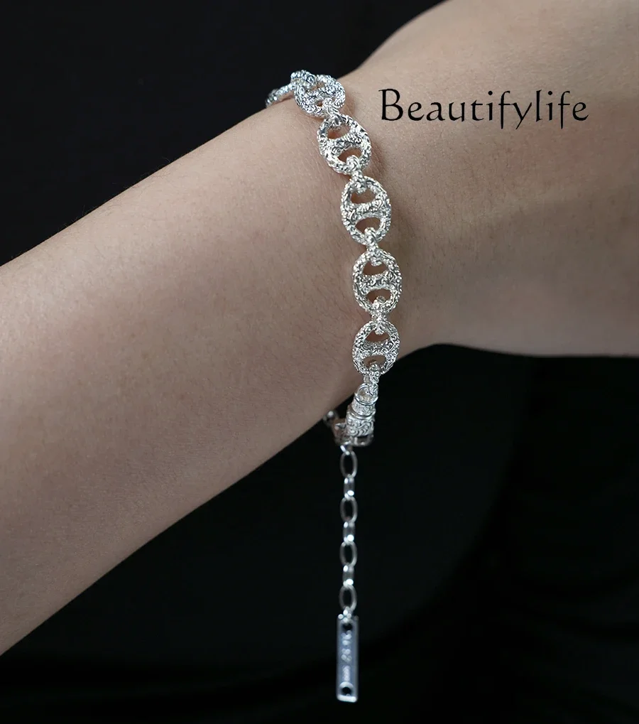 Sterling silver texture bracelet Heavy industry creates exquisite bracelet jewelry