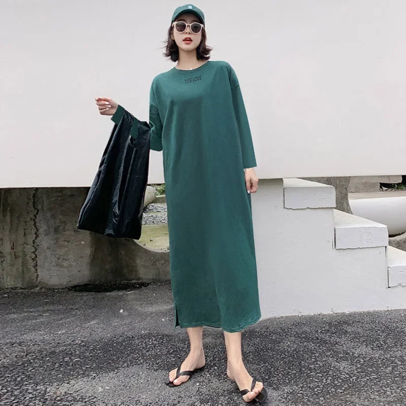 Oversized Women\'S Dress Casual Letter Printed Long Sleeve Spring Autumn Maxi Long Dress Vestidos Elegantes Para Mujer