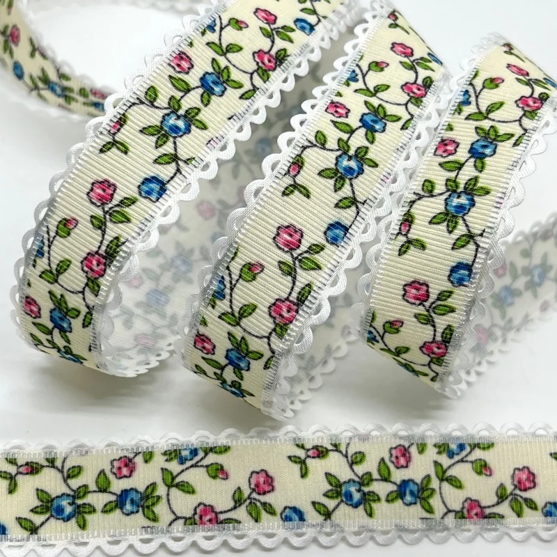 Flowers Printed DIY Craft Ribbon 2.5cm 5Y For Spring Handmade Scrapbook Easter Wedding Christmas Party Deco Gift Floral Packing