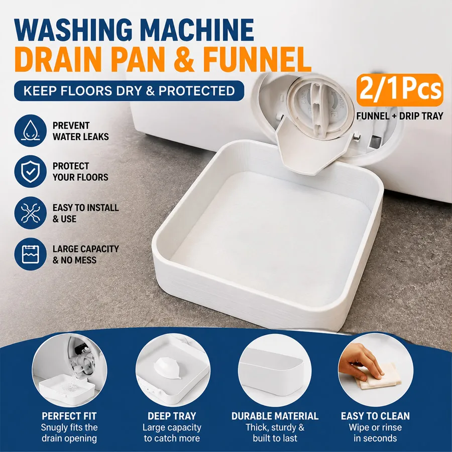 1/2 Pack Heavy Duty Washing Machine Water Drain Tray + Spare Funnel, Anti-leak Overflow Pan for Laundry Bathroom