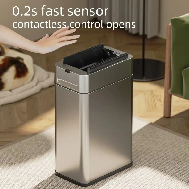 Smart Sensor Trash Can Large Capacity Stainless Steel Trash Bin Anti Odor Kitchen Litter Bins Household Wastebasket with Lid
