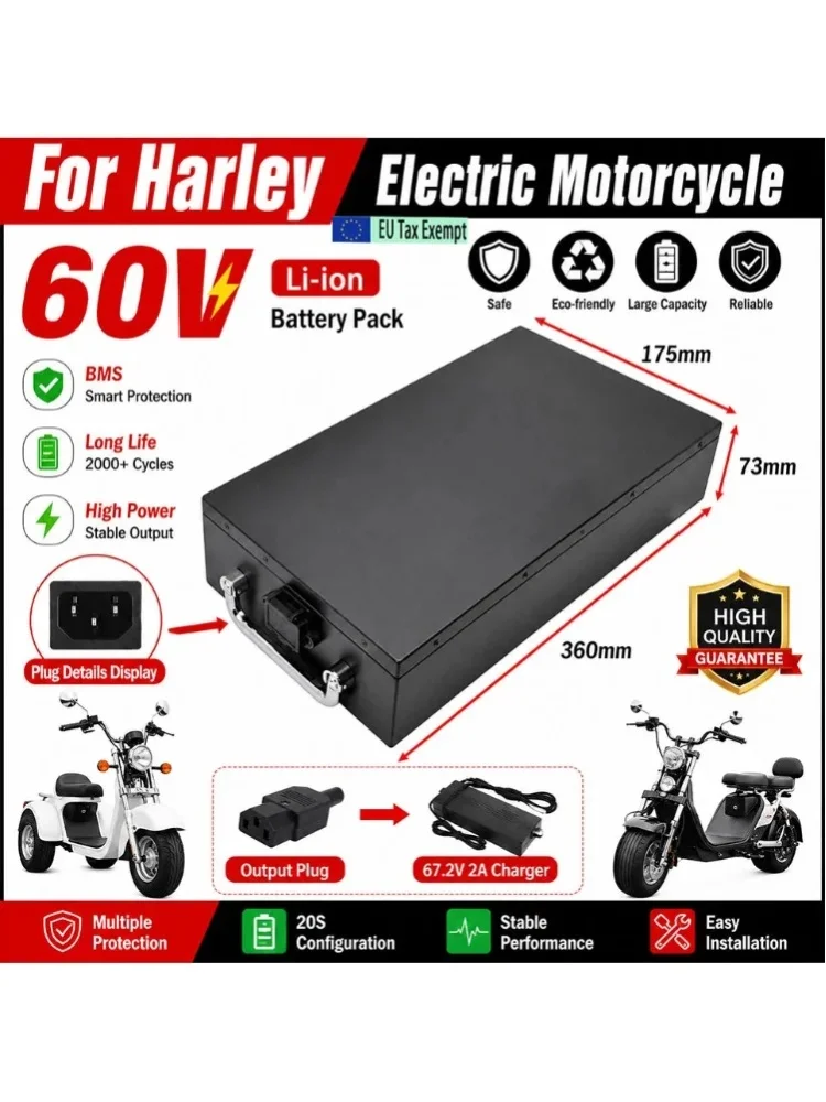 60V40Ah Lithium-Batterie für 2000W Harley Citycoco faltbaren Elektroroller, kostenloses passendes Ladegerät