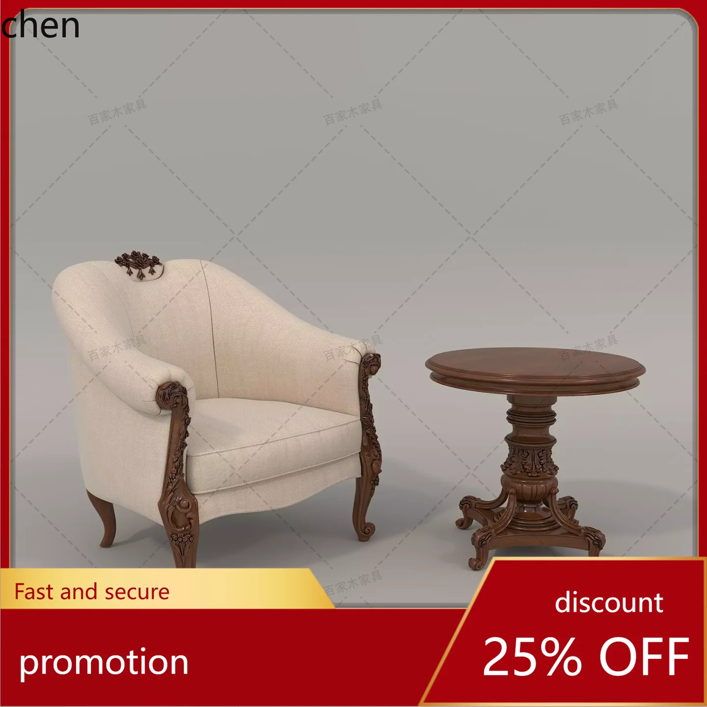 

HT Country Solid Wood Sofa Vintage Distressed Carved Side Table Single Sofa Chair Leisure Tiger Chair