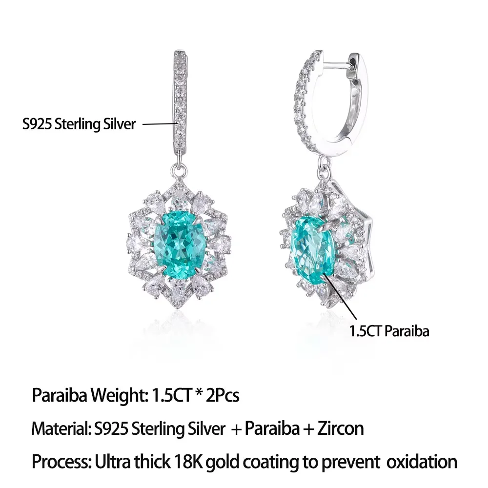 LinkerLove 925 Sterling Silver 3CT Paraiba Earrings Necklace Engagement Ring October Birthstone Jewelry Set for Women Wedding