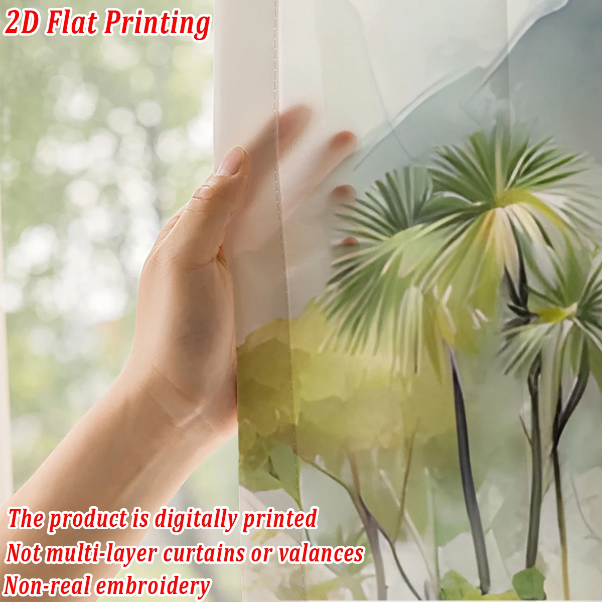 Elephant mountain forest Flat Printing Sheer Curtain，Light Fabric，for Living Room Bedroom Home Door and Window Decor