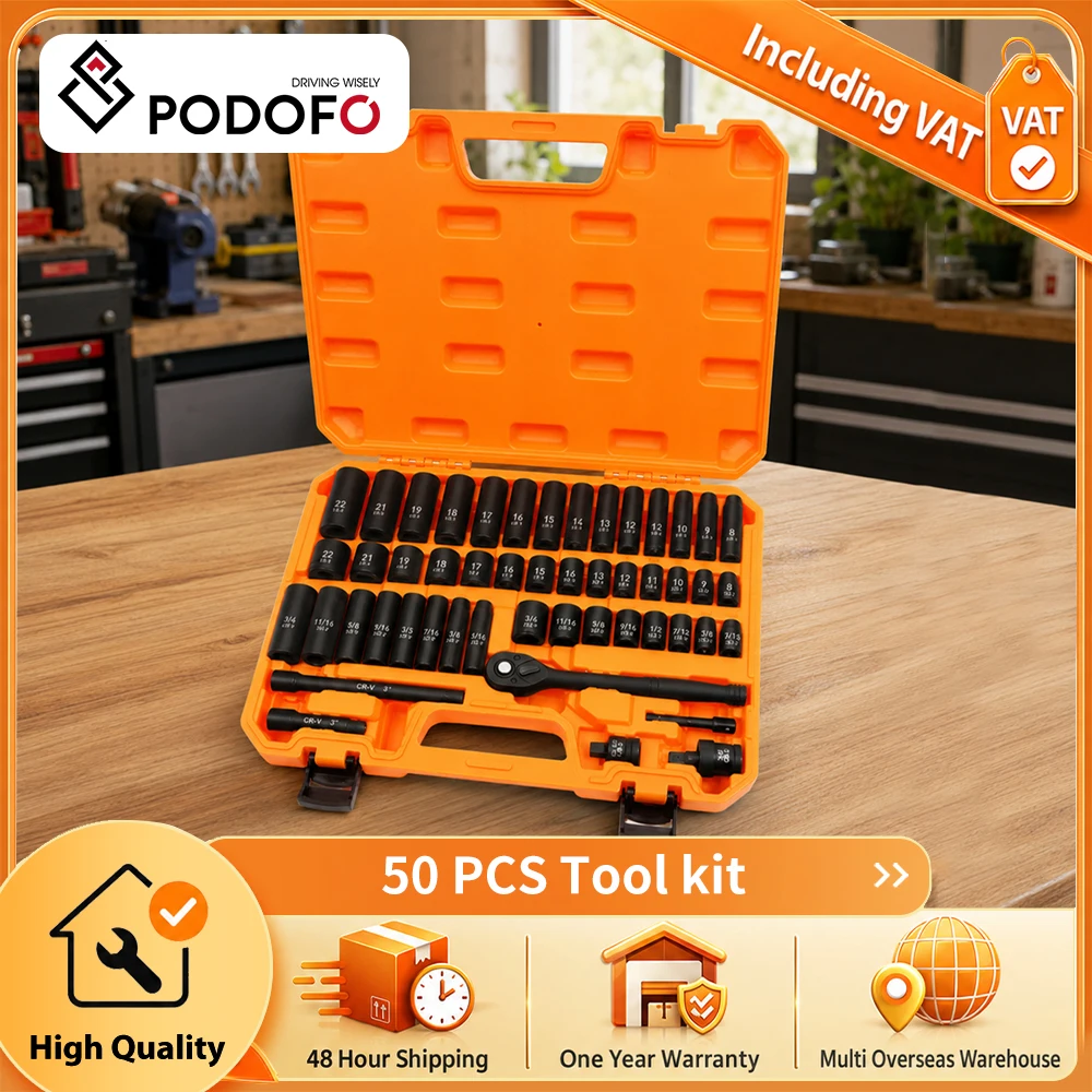 Kit d'outils à douilles pneumatiques Podofo 50 pièces 3/8 " en acier au chrome vanadium avec rallonge et cliquet