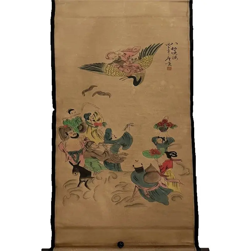 China old Celebrity paintings-Tang Yin's watercolor painting of the eight immortals crossing the sea Scroll Hanging paintings