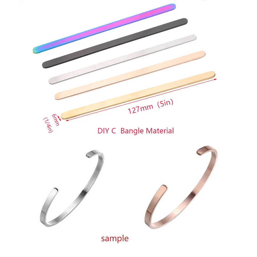 

10pcs/Lot Polished Stainless Steel Strip Shape Bracelet Rectangle Charm Blank Stamping Tag DIY C Open Cuff Bangle For Children