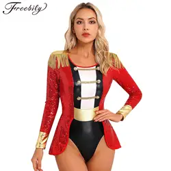 Womens Sexy Lion Tamer Circus Ringmaster Costumes Halloween Cosplay Bodysuit Red Showman Tailcoat Jackets Romper Jumpsuit