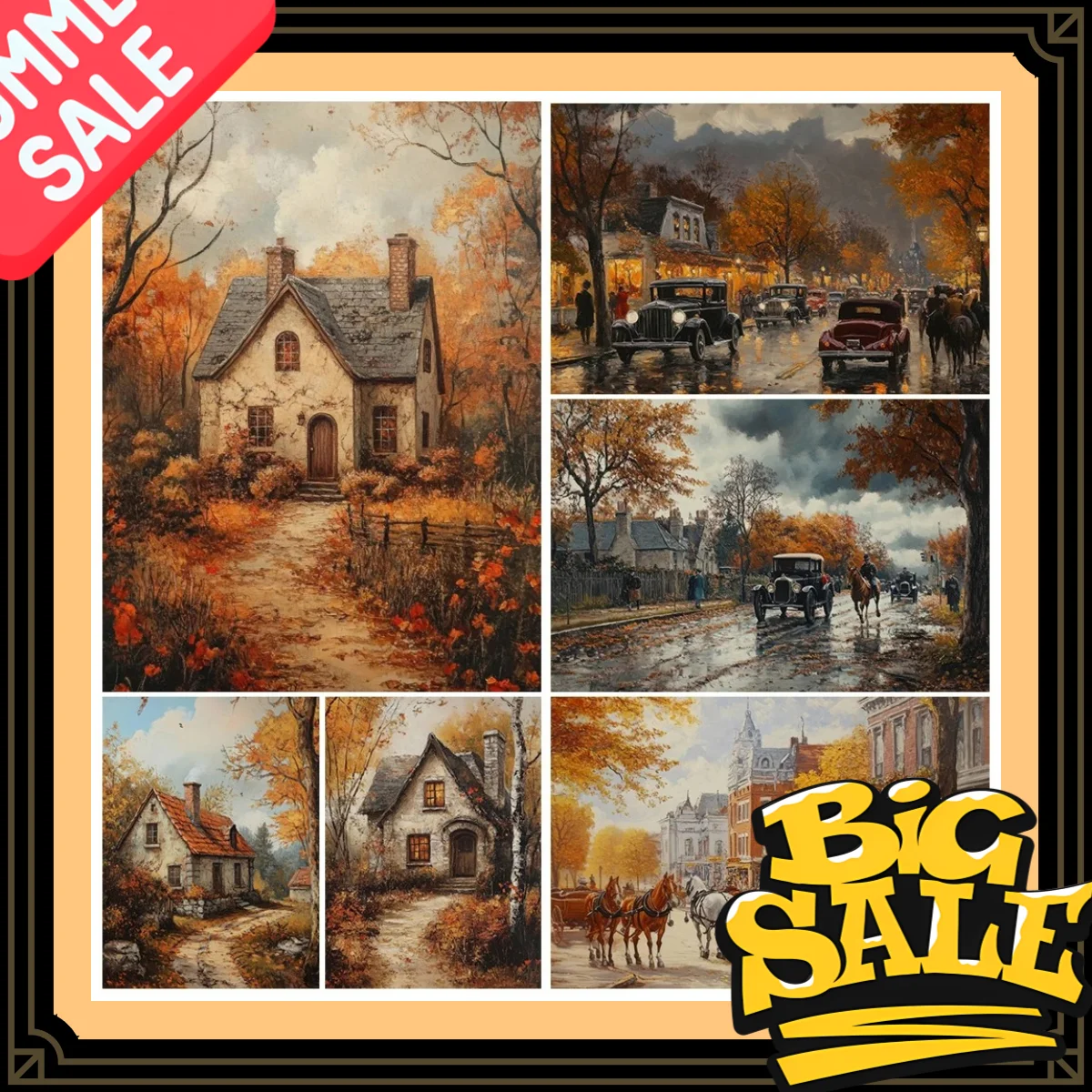 A Carriage in the Mist – Moody Vintage Autumn Cottage Farmhouse Frameless Canvas for Modern Living Room Wall Art 2026