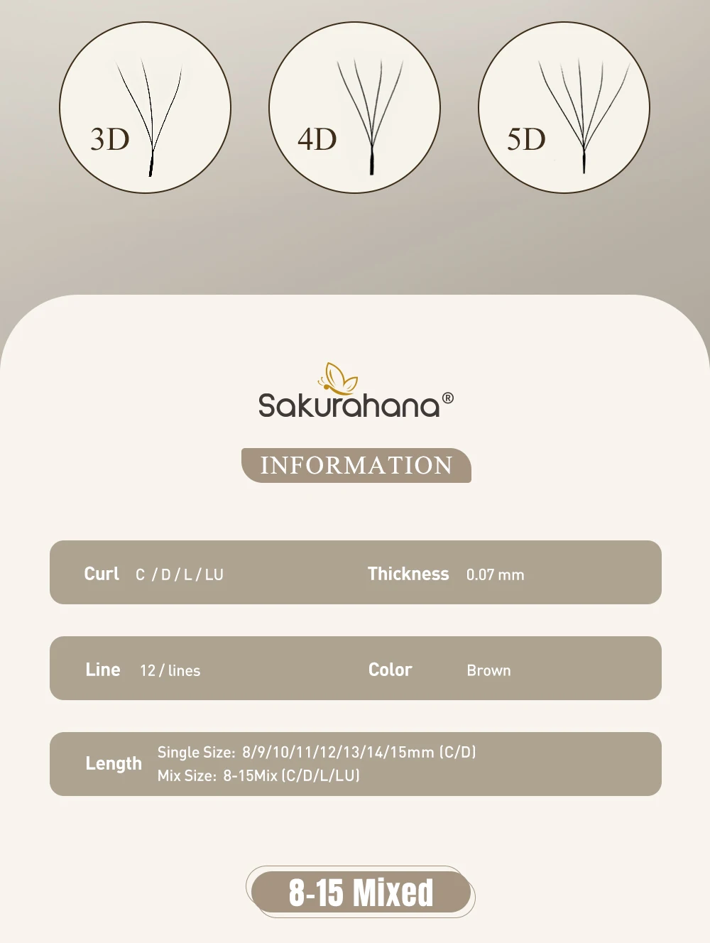 SAKURAHANA Braune automatisch blühende W-förmige 3D 4D 5D vorgefertigte Wimpernfächer, natürliche, weiche, professionelle Make-up-Wimpern – Detail 2