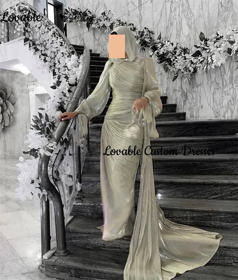 Customized Scoop Neckline Ruffle Dresses For Prom A-Line Elegant Party Dresses For Women 2025 Floor-Length Zipper Up Long Sleeve