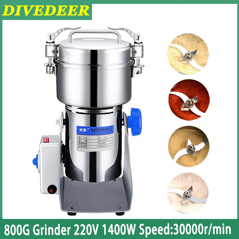 DIVEDEER 800G Electric Coffee Grinder 1400W Powerful Grains Spices Herbal Dry Food Grinder Medicinal Materials Powder Crusher