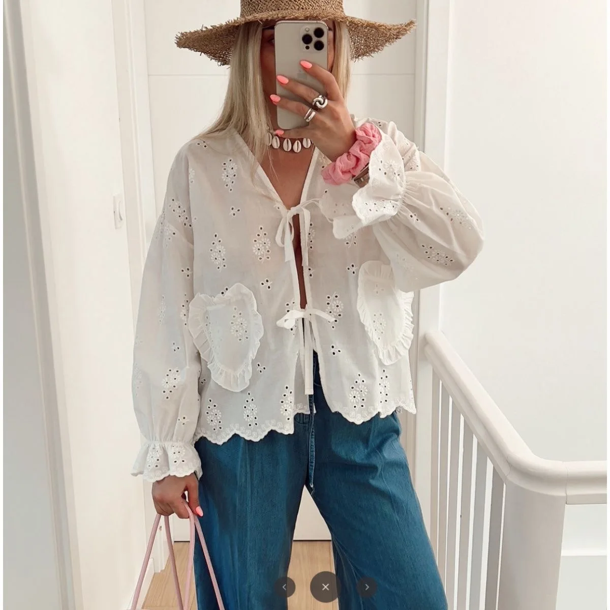 

Heart Detail Blouse - Women's Long Sleeve Tie Front Top Romantic Bow Knot Shirt Cute Casual Spring 2024 f053