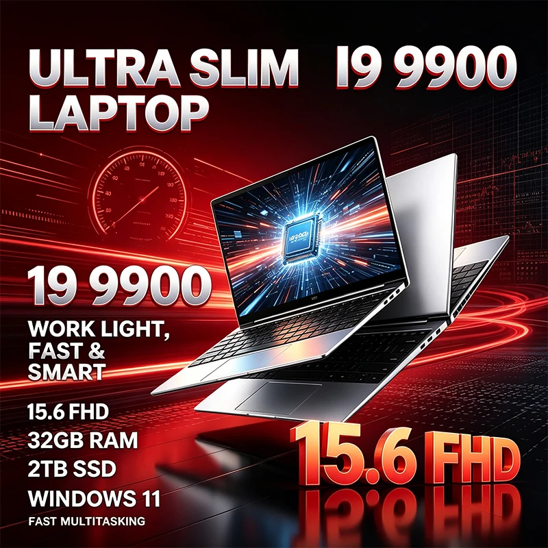 Notebook Ultra Slim de 15,6" com Intel i9-9900, 120Hz FHD, 32GB, 2TB, Teclado Retroiluminado, Longa Duração da Bateria, Windows 11 para Trabalho