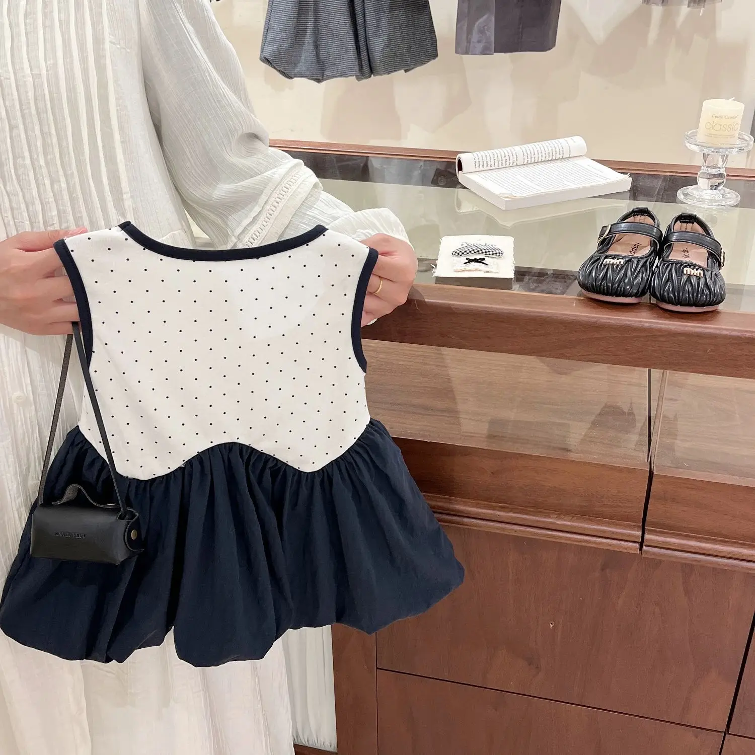 Korean children's clothing 2026 summer new vest girls polka dot lantern skirt sleeveless patchwork dres