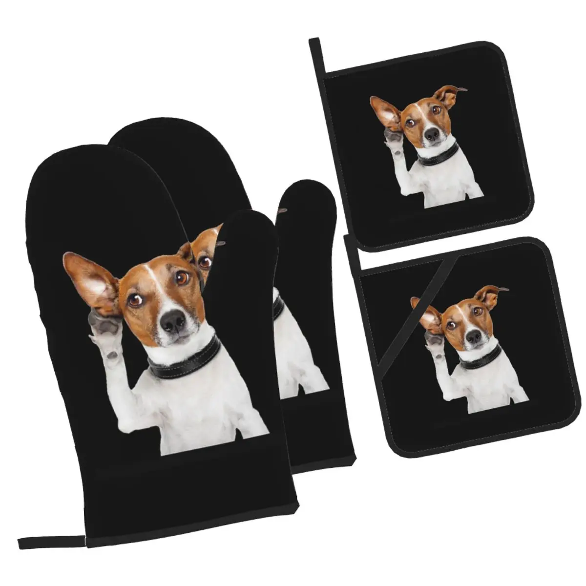 

Jack Russell Terrier Dog Funny Oven Mitts and Pot Holder Sets of 4 for Baking Kitchen Cooking Grilling Resistant Non-Slip Gloves