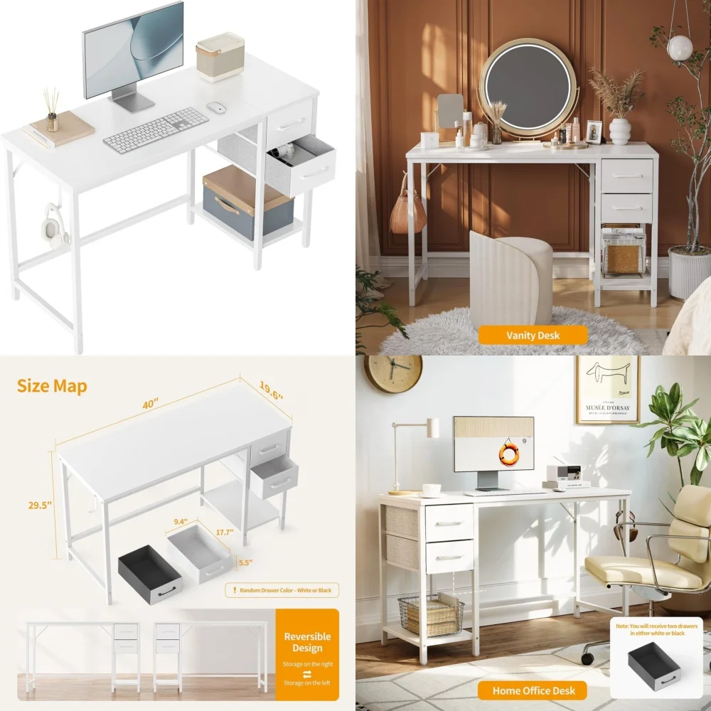 

Computer Desks40 Inch Home Office Desk with 2 Drawers Study Table for Computer Work Space Saving Design