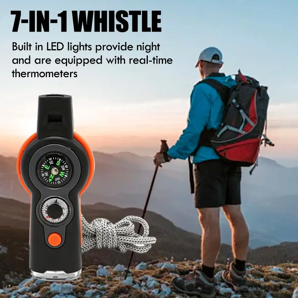 

7 in1 Outdoor Survival Whistle Emergency Tools Camping Hiking Rescue Emergency Loud Whistle