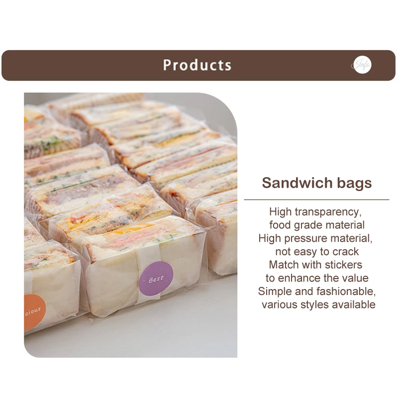 100 Pieces Fully Transparent Plastic Pouches Homemade Sandwiches Bread Toast Burgers Food Packaging Bags Party Supplies