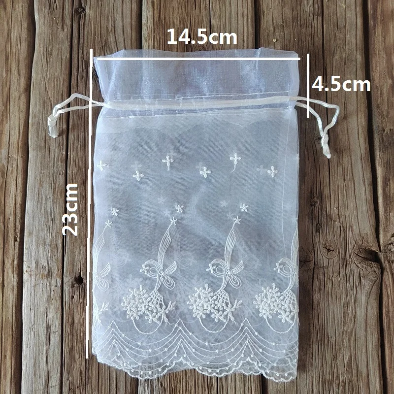 White Lace Organza Pouches,Large Size 14.5x23cm,Drawstring Gift Bags,Wedding Favor Bags,Flower Jewelry Gift Pouch