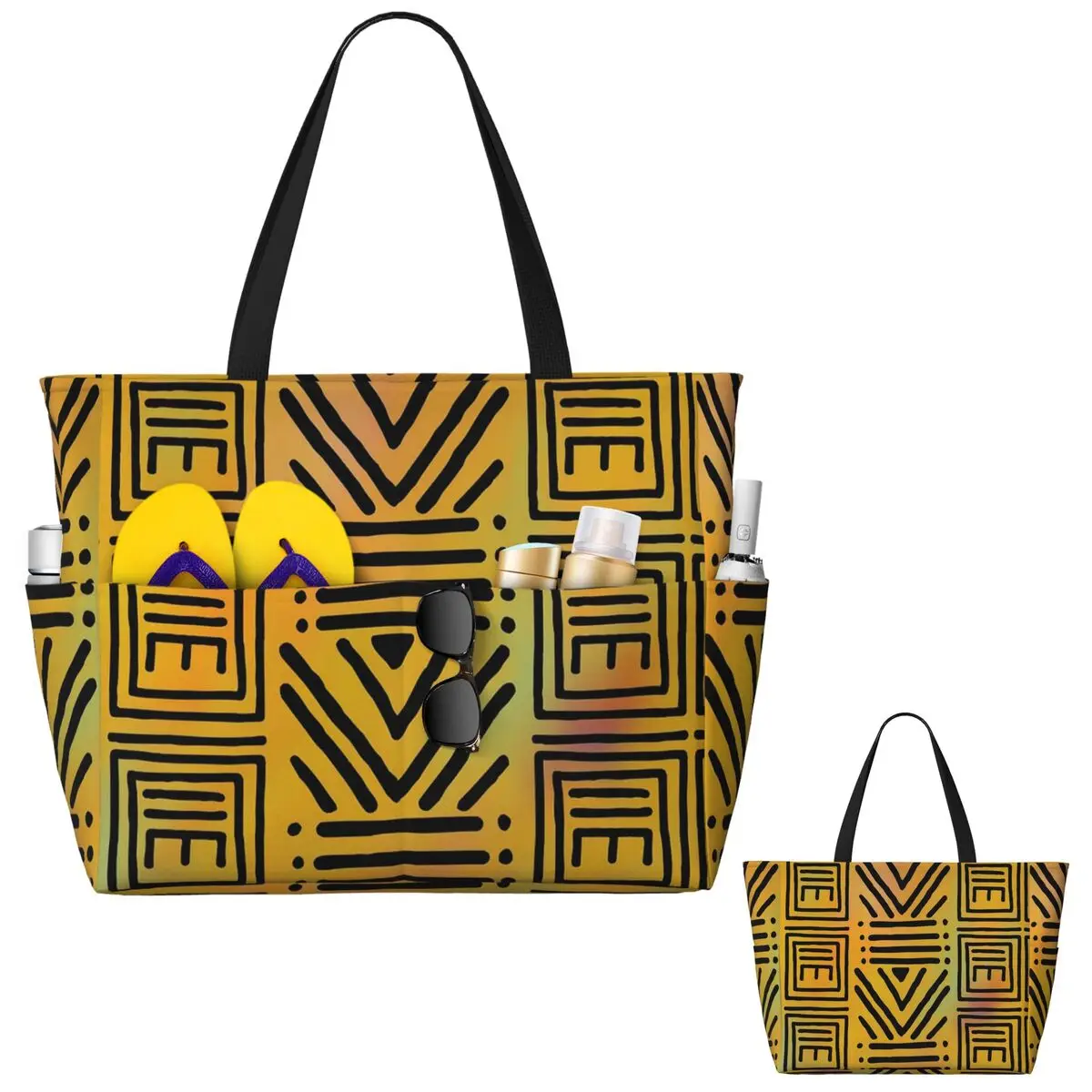 

African Bogolan Colorful Rainbow Pattern Beach Tote Bag Sport Gym Yoga Duffle Large Tote Bag Women Travel Bag Fitness bag